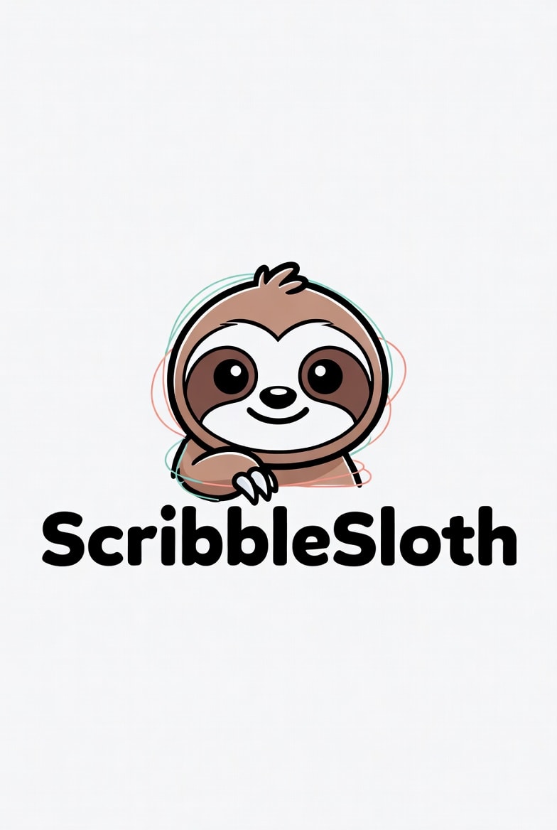 ScribbleSloth mascot peeking over the logo