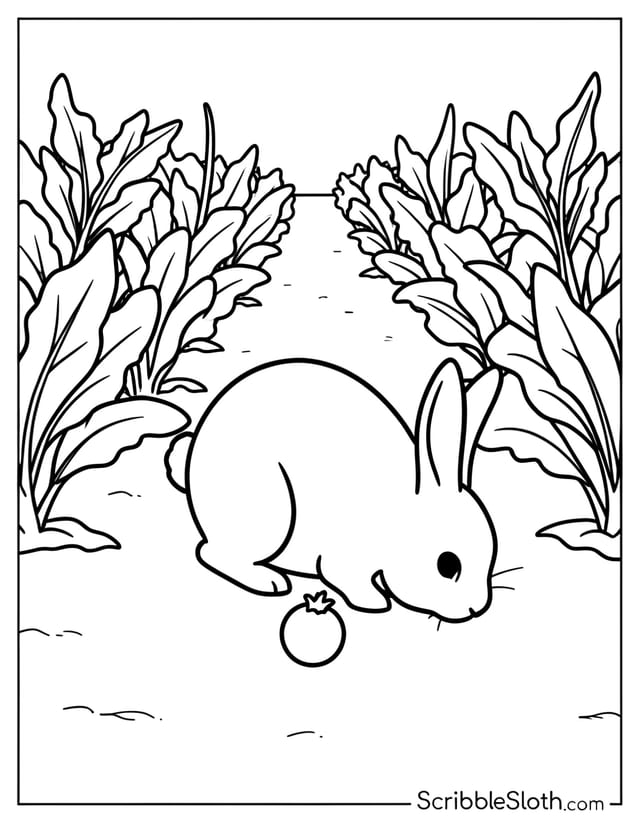 Bunny Crouching by Garden Path