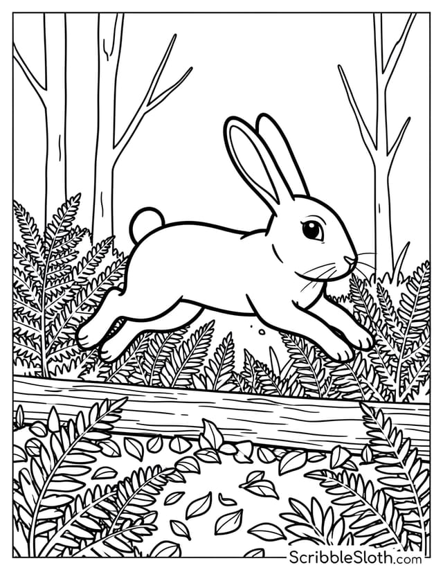 Bunny Leaping Over Fallen Log