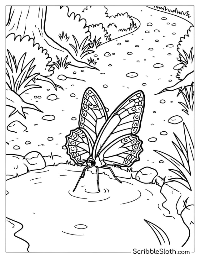 Butterfly at Puddle on Woodland Path