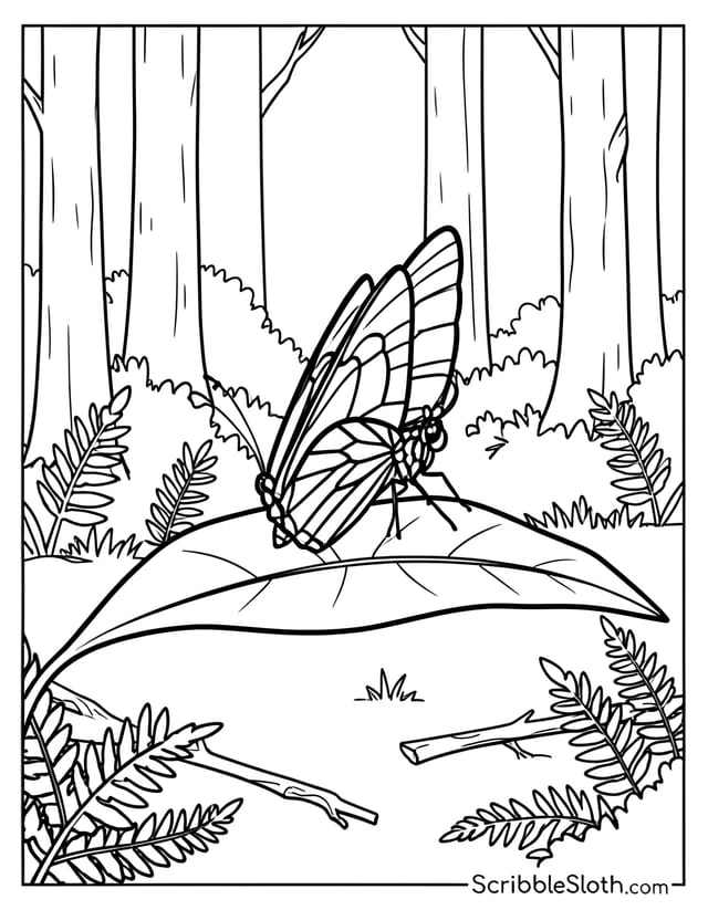 Butterfly on Leaf in Forest Clearing