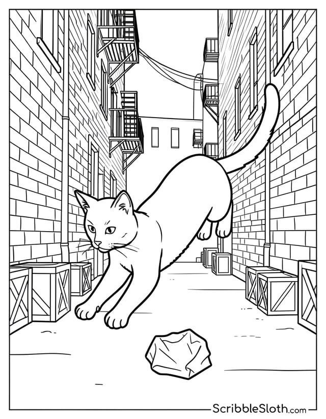 Cat Leaping Through Alley