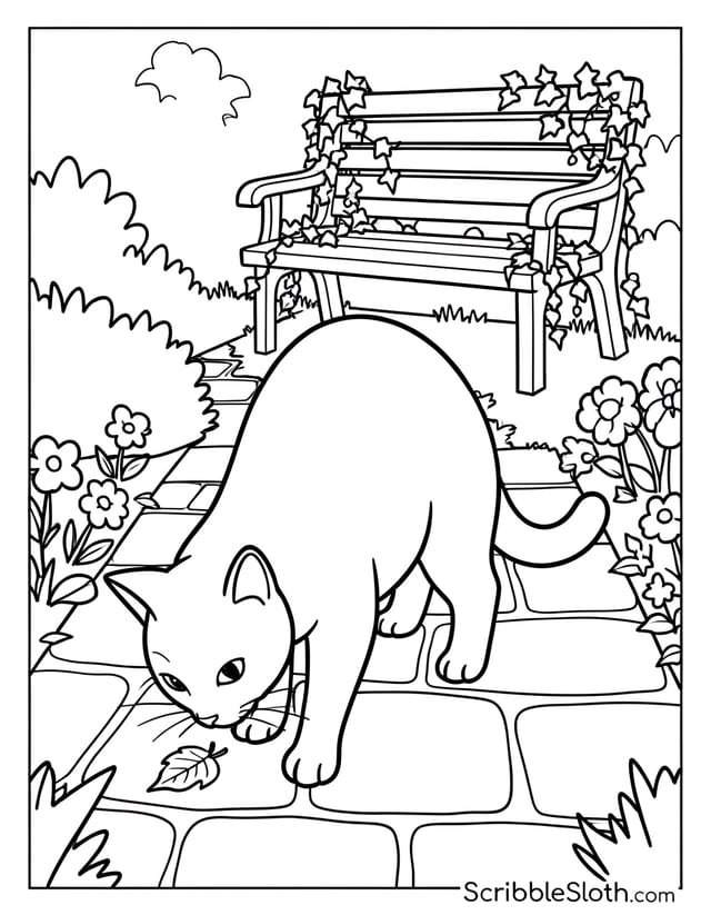 Cat Sniffing Garden Path