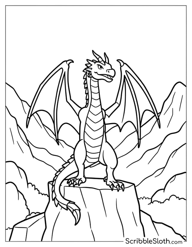 Dragon Perched on Cliff Edge