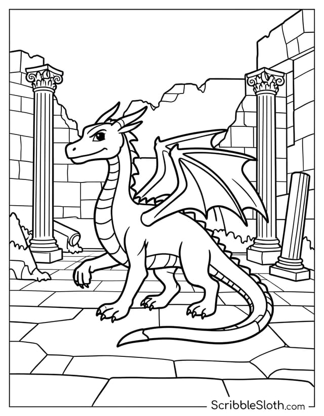 Dragon Striding Through Ruins