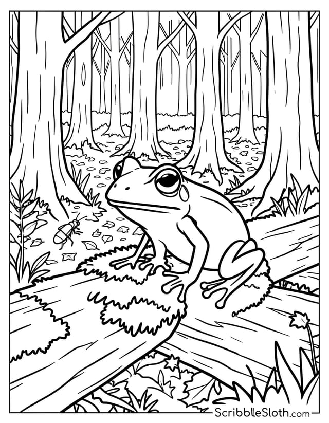 Frog Crouching on Woodland Log