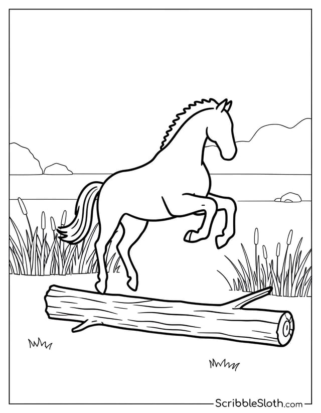 Horse Leaping Over Fallen Log