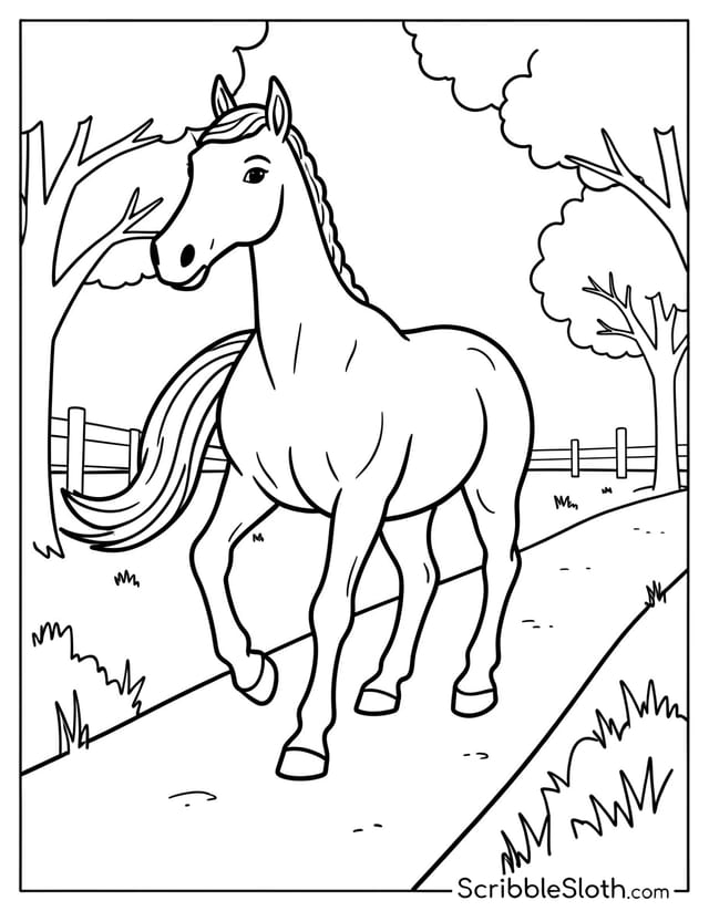 Horse Trotting Along Dirt Path