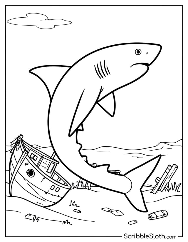 Shark Circling Shipwreck