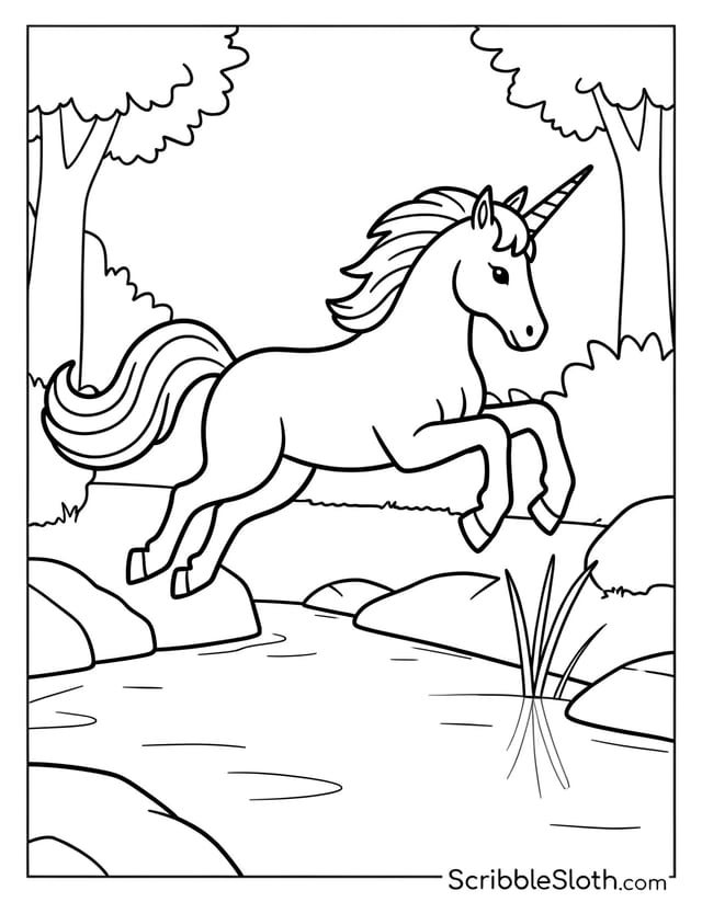 Unicorn Leaping Over Stream