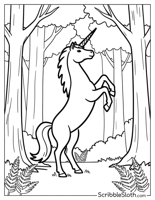 Unicorn Rearing in Forest Clearing