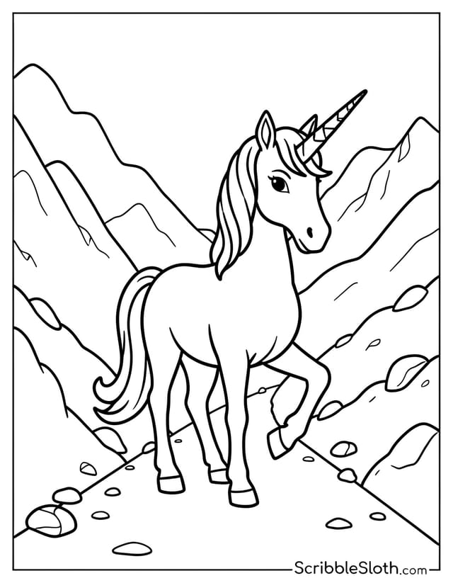 Unicorn Turning on Mountain Path