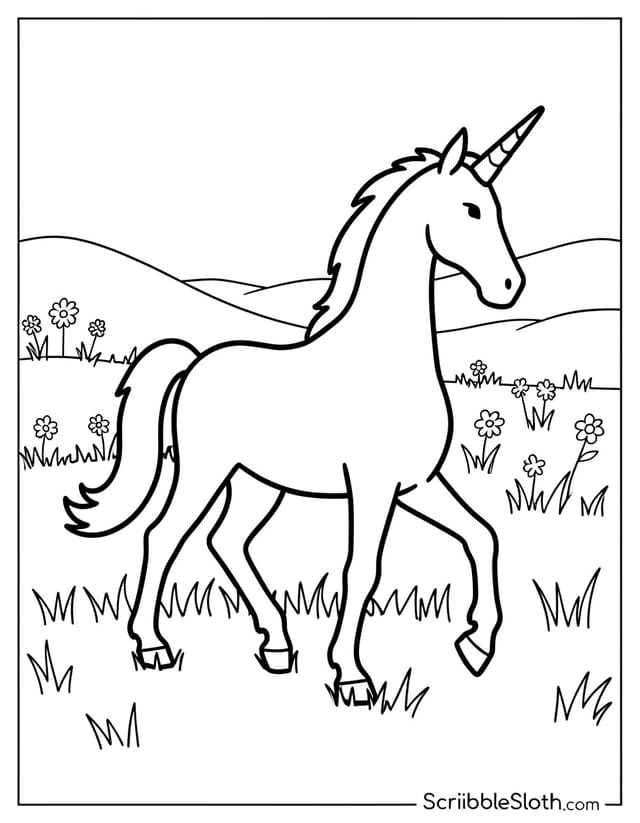Unicorn Walking Through Meadow